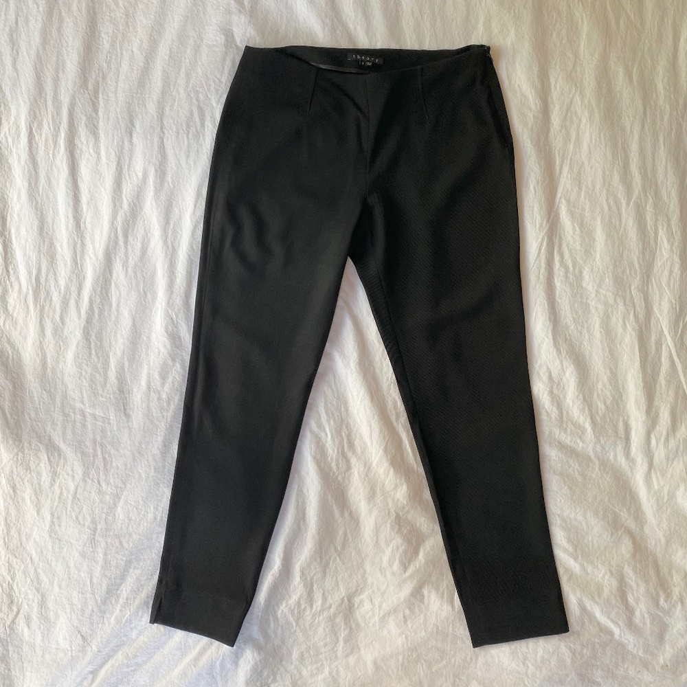 Theory Black Slim Pant Style Belisa Laureate Womens Size 8 Wool Twill Summer